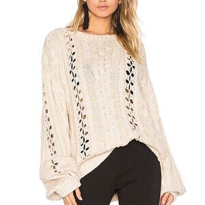 FOR LOVE & LEMONS KNITZ Wythe Bell Sleeve Sweater L Oversized Loose Weave Cream